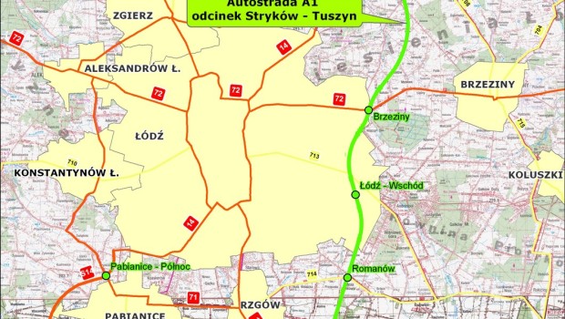 Odcinek A1 Stryków – Tuszyn w budowie