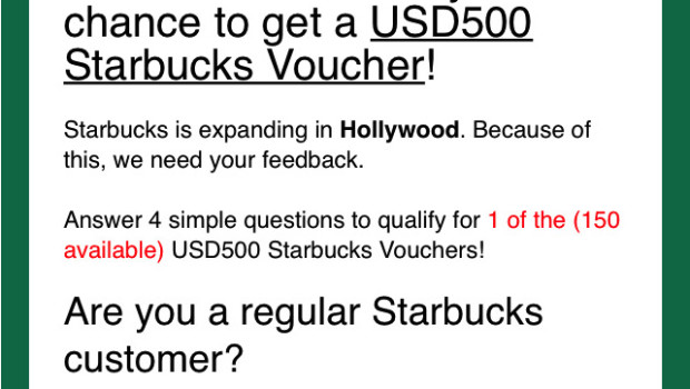 Cyberoszuści wykorzystują wizerunek Starbucksa – 500 dolarów za wypełnienie ankiety
